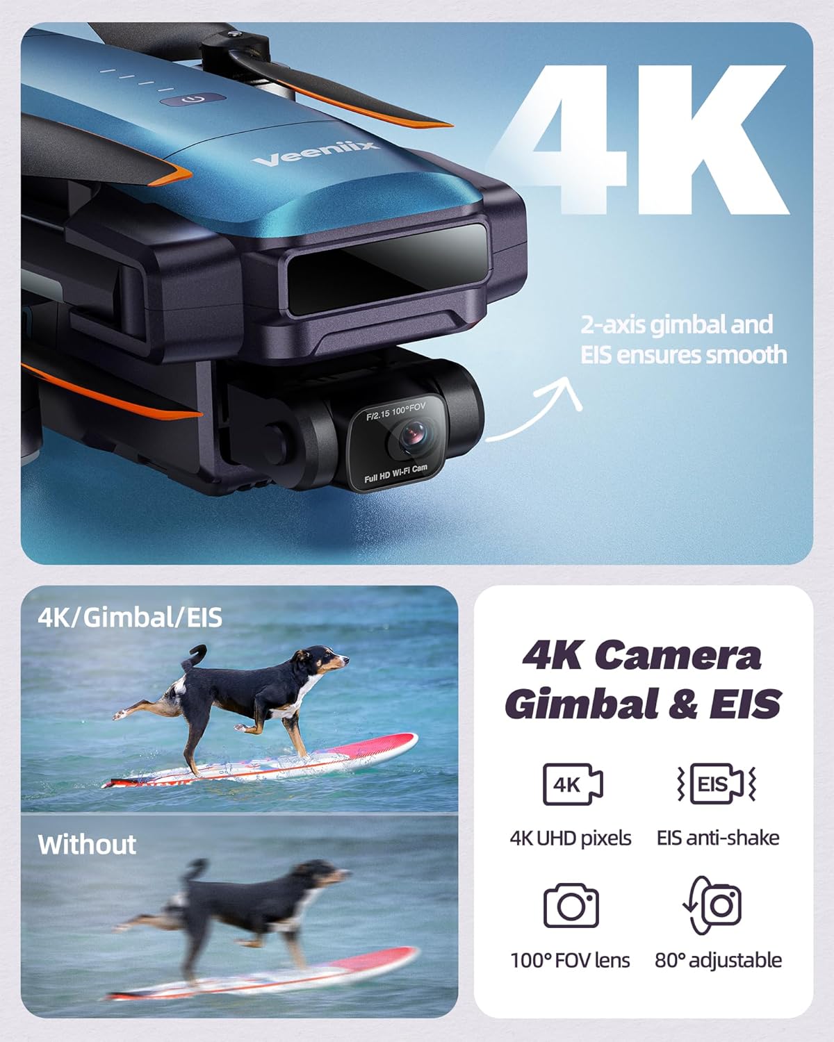 Drones with Camera for Adults 4K, 70Min Long Flight Time, Gimbal & EIS 4K/30FPS Professional Drone, 3KM Long Range, GPS Auto Return, Easy App-Controlled, Integrated FAA Remote ID