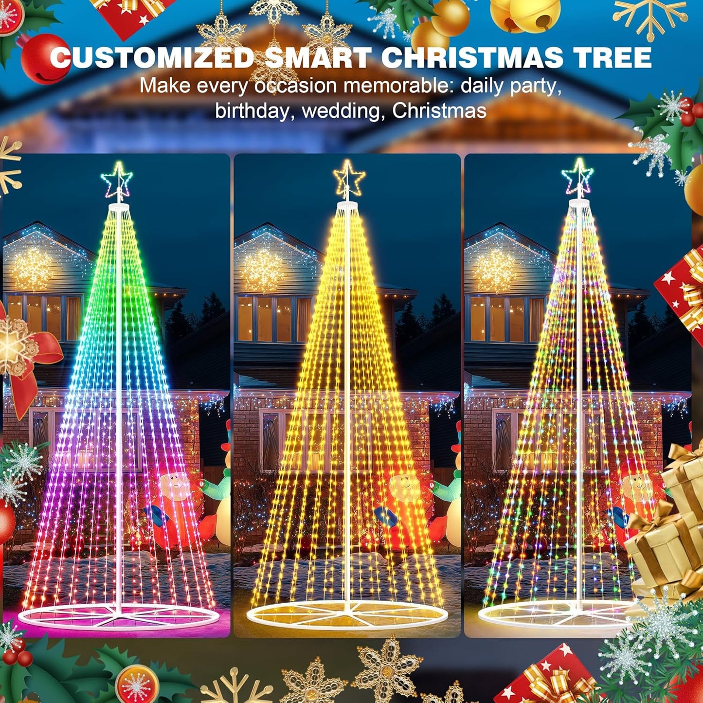 Outdoor Christmas Lights Show Set, 20 ft Smart Outside Prelit Christmas Tree Lights, App Control & Music Sync LED ChristmasLight for Party Wedding Outdoor Christma Decorations