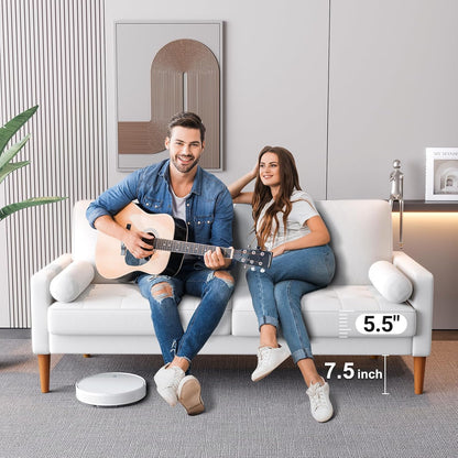 68" Beige Velvet Couch, Comfy Sofa Couch with Spring Cushions, Loveseat Sofa for Bedroom, Sturdy Wooden Small Couch for Small Spaces, Modern 3 Seater Sofa with Tufted Seat, Living Room Couch