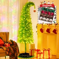 2025 New Flocked Green Christmas Tree 6ft LED Lighting for Home Office & Holiday Parties Cozy Winter Wonderland Decor Ornaments Not Included