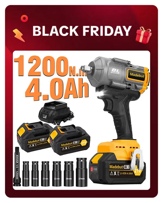 【Black Friday Deal】 12ooN.m Cordless Impact Wrench, 885Ft-lbs 1/2 inch Electric Impact Gun, High Torque Brushless Impact Wrench 2x 4.0Ah Battery, Fast Charger & 6 Sockets
