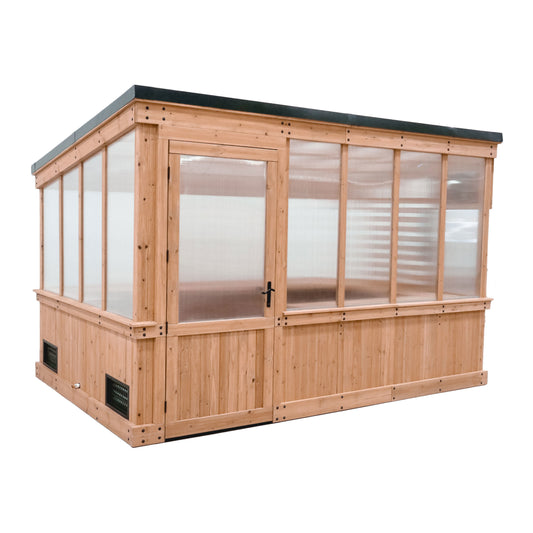 Backyard Discovery Zalie 12' x 7' Cedar Wood and Polycarbonate Walk-In Outdoor Greenhouse Kit with PowerPort