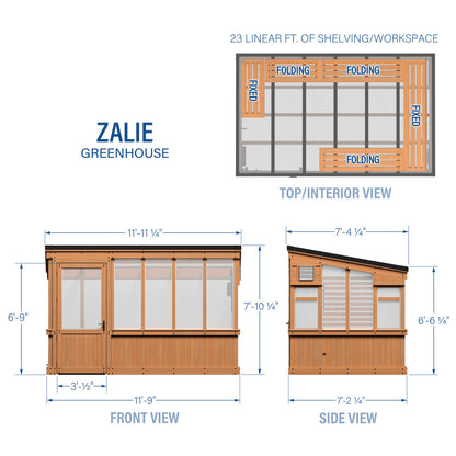 Backyard Discovery Zalie 12' x 7' Cedar Wood and Polycarbonate Walk-In Outdoor Greenhouse Kit with PowerPort