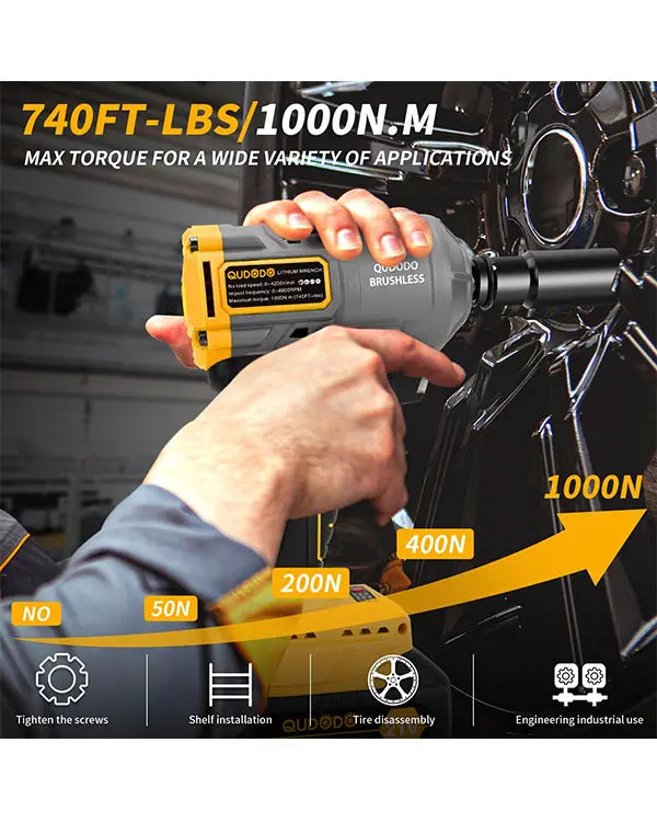 【Black Friday Deal】 12ooN.m Cordless Impact Wrench, 885Ft-lbs 1/2 inch Electric Impact Gun, High Torque Brushless Impact Wrench 2x 4.0Ah Battery, Fast Charger & 6 Sockets