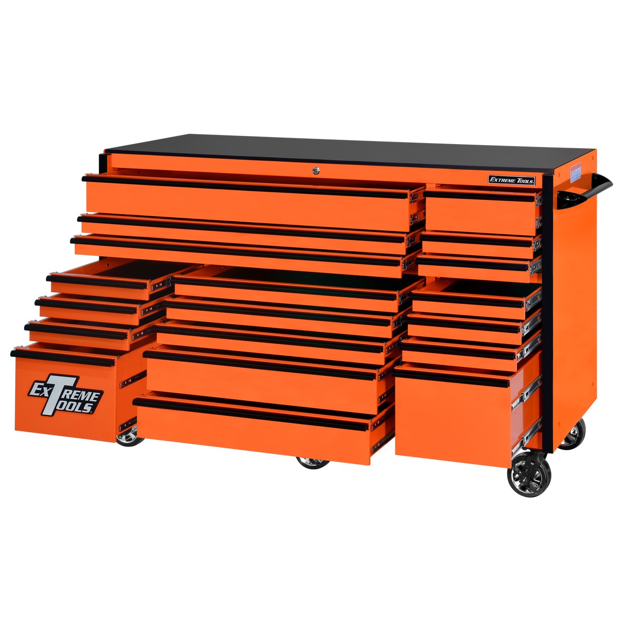 Extreme Tools 72″ x 30″, 19 Drawer Roller Cabinet with 250 lbs. drawer slides, RX 250 Series