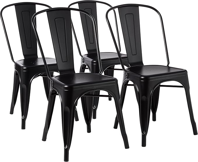 Metal Dining Chairs, Matte Black, 1 Count (Pack of 4)