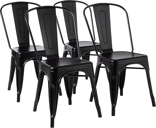 Metal Dining Chairs, Matte Black, 1 Count (Pack of 4)