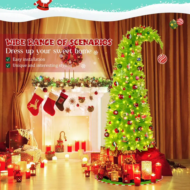 2025 New Flocked Green Christmas Tree 6ft LED Lighting for Home Office & Holiday Parties Cozy Winter Wonderland Decor Ornaments Not Included