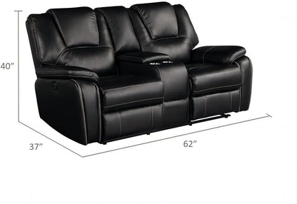 3 Piece Living Room Sofa Set,Bonded Leather Lounge Chair Loveseat Reclining Couch Recliner Sofa Sets,Brown