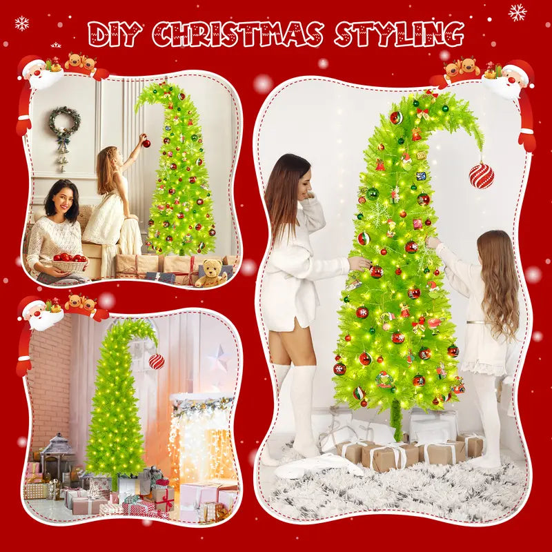 2025 New Flocked Green Christmas Tree 6ft LED Lighting for Home Office & Holiday Parties Cozy Winter Wonderland Decor Ornaments Not Included