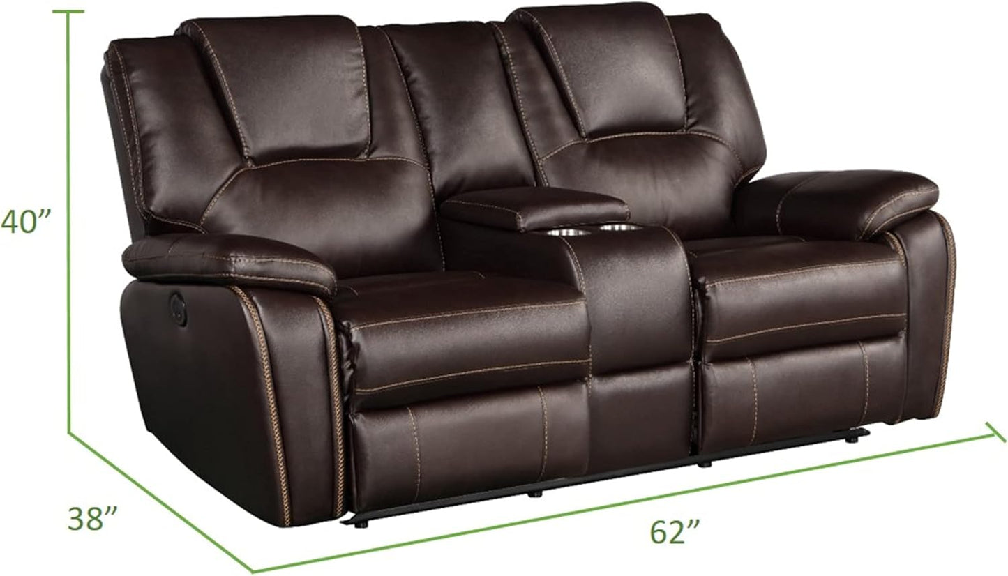 3 Piece Living Room Sofa Set,Bonded Leather Lounge Chair Loveseat Reclining Couch Recliner Sofa Sets,Brown