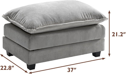 146" U-Shaped Modern Sofa Modular Sectional Cloud Couch with 2 Ottoman, 6-Seat Chenille Deep Seat Sofa with 6 Pillows for Living Room, Bedroom and Apartment, Grey