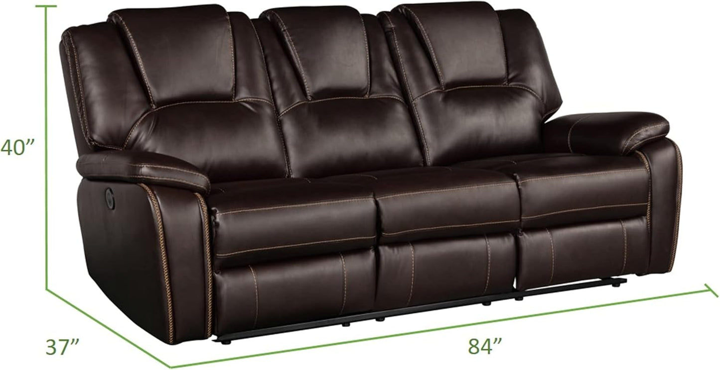3 Piece Living Room Sofa Set,Bonded Leather Lounge Chair Loveseat Reclining Couch Recliner Sofa Sets,Brown