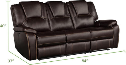 3 Piece Living Room Sofa Set,Bonded Leather Lounge Chair Loveseat Reclining Couch Recliner Sofa Sets,Brown