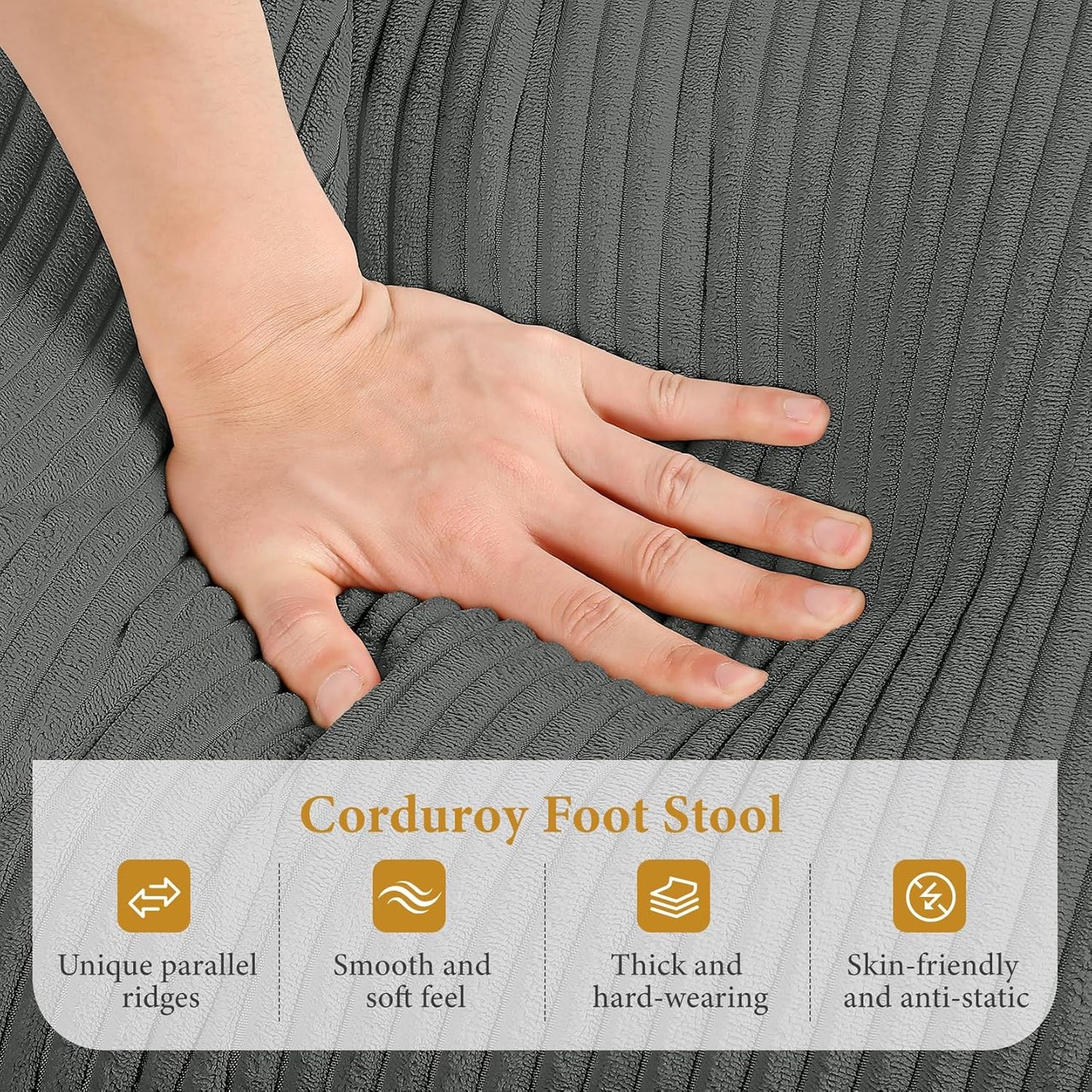 Large Ottoman for Modular Sofa, 29.5" Corduroy Ottoman with Spring Cushion, Rectangle Foot Rest for Couch, Entrance Footstool with Wood Legs, Footstool for Living Room, Bedroom, Dark Gray