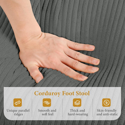 Large Ottoman for Modular Sofa, 29.5" Corduroy Ottoman with Spring Cushion, Rectangle Foot Rest for Couch, Entrance Footstool with Wood Legs, Footstool for Living Room, Bedroom, Dark Gray