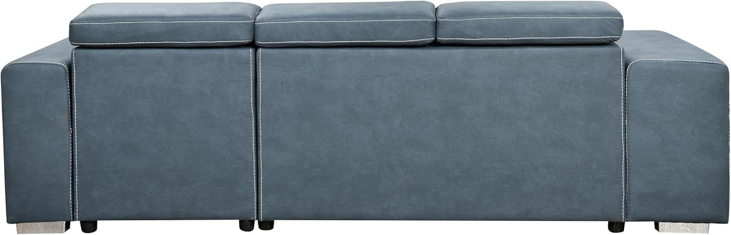 104'' Microfiber L Shaped Sectional Sleeper Sofa Couch with Pull Out Bed and Storage Ottoman, Convertible Couches with Adjustable Headrest for Living Room, Right Facing Chaise. Beige