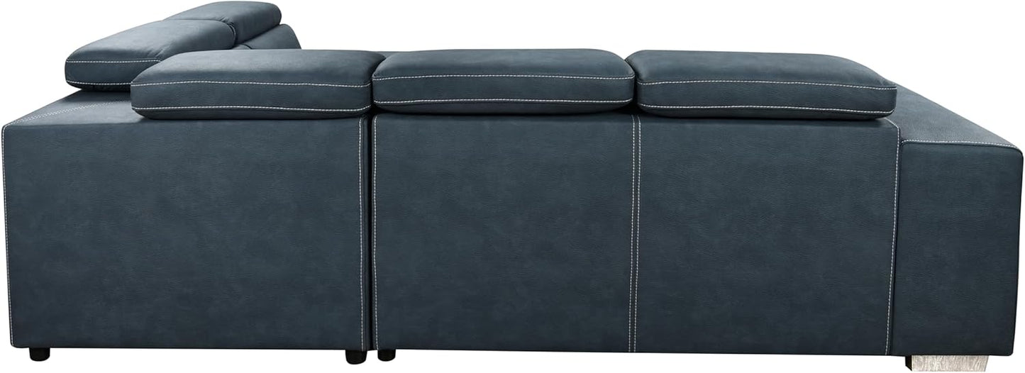 104'' Microfiber L Shaped Sectional Sleeper Sofa Couch with Pull Out Bed and Storage Ottoman, Convertible Couches with Adjustable Headrest for Living Room, Right Facing Chaise. Beige