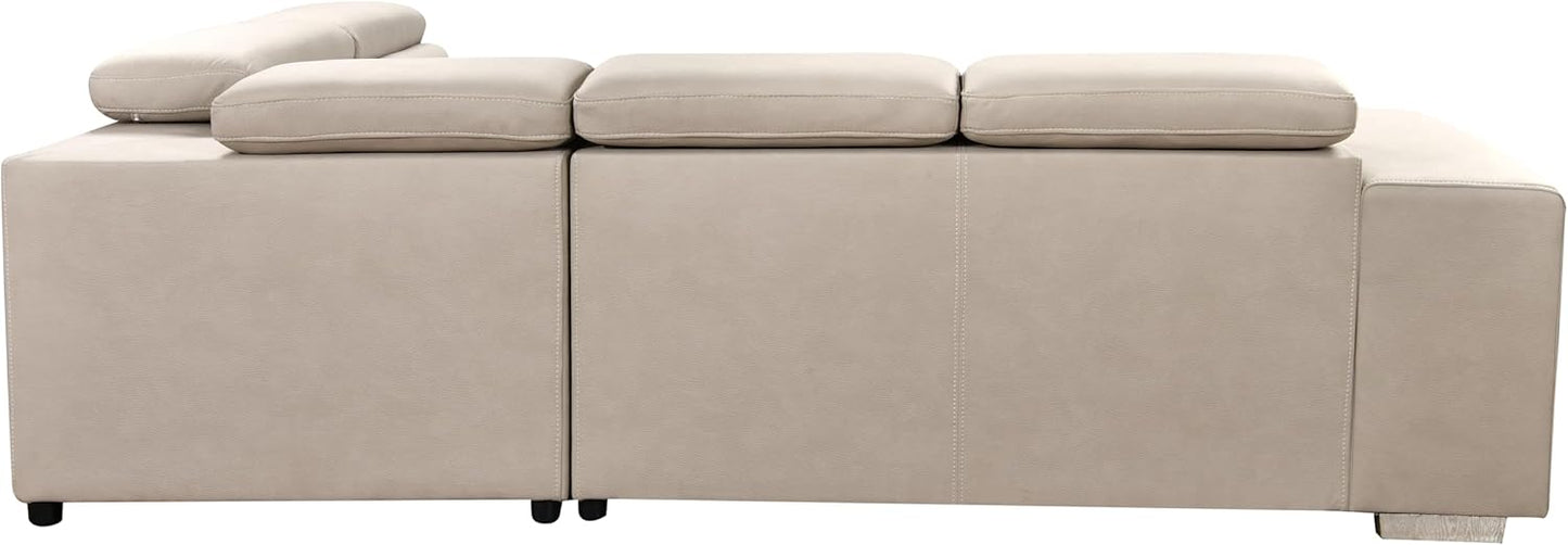 104'' Microfiber L Shaped Sectional Sleeper Sofa Couch with Pull Out Bed and Storage Ottoman, Convertible Couches with Adjustable Headrest for Living Room, Right Facing Chaise. Beige