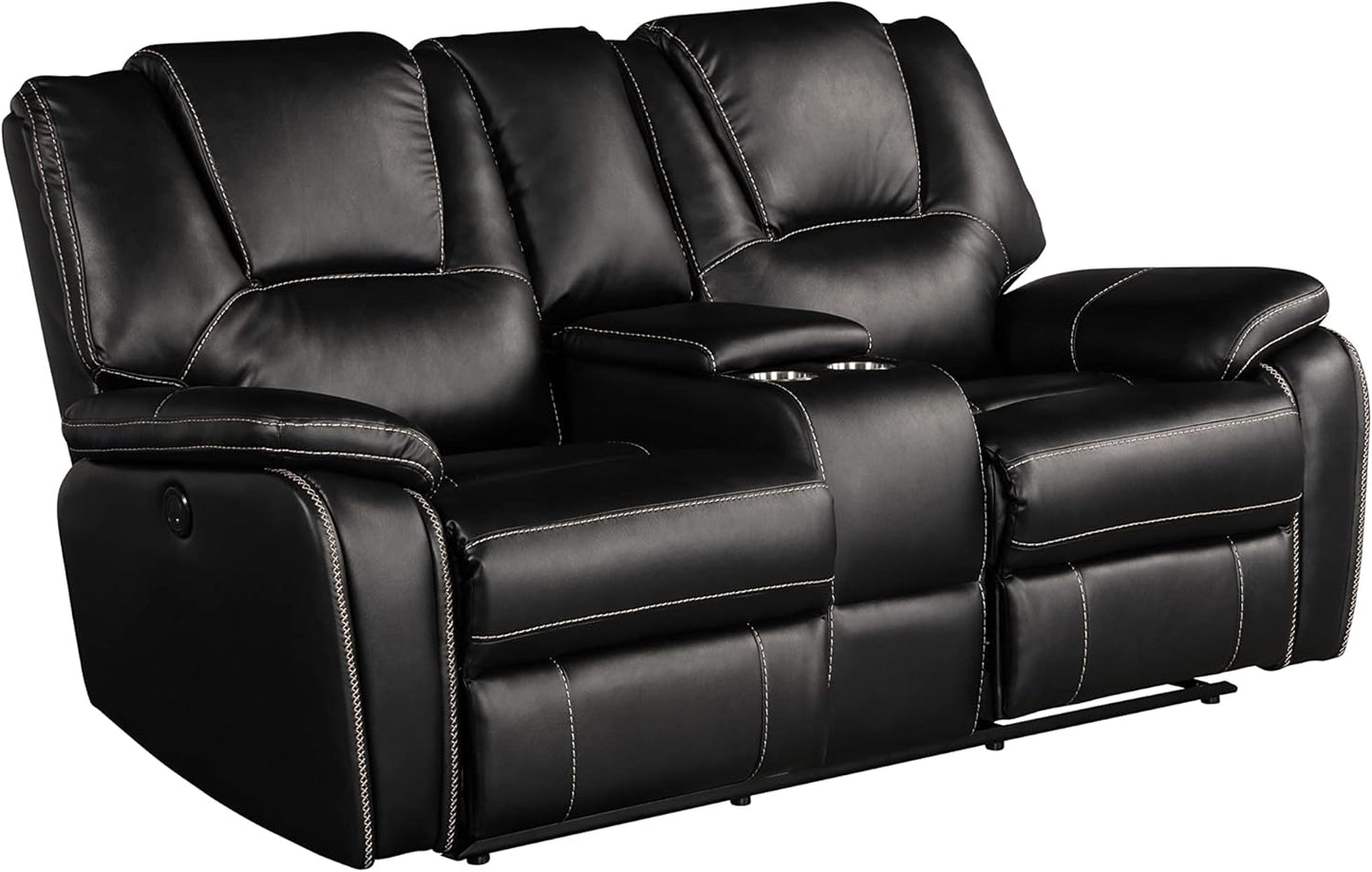 3 Piece Living Room Sofa Set,Bonded Leather Lounge Chair Loveseat Reclining Couch Recliner Sofa Sets,Brown