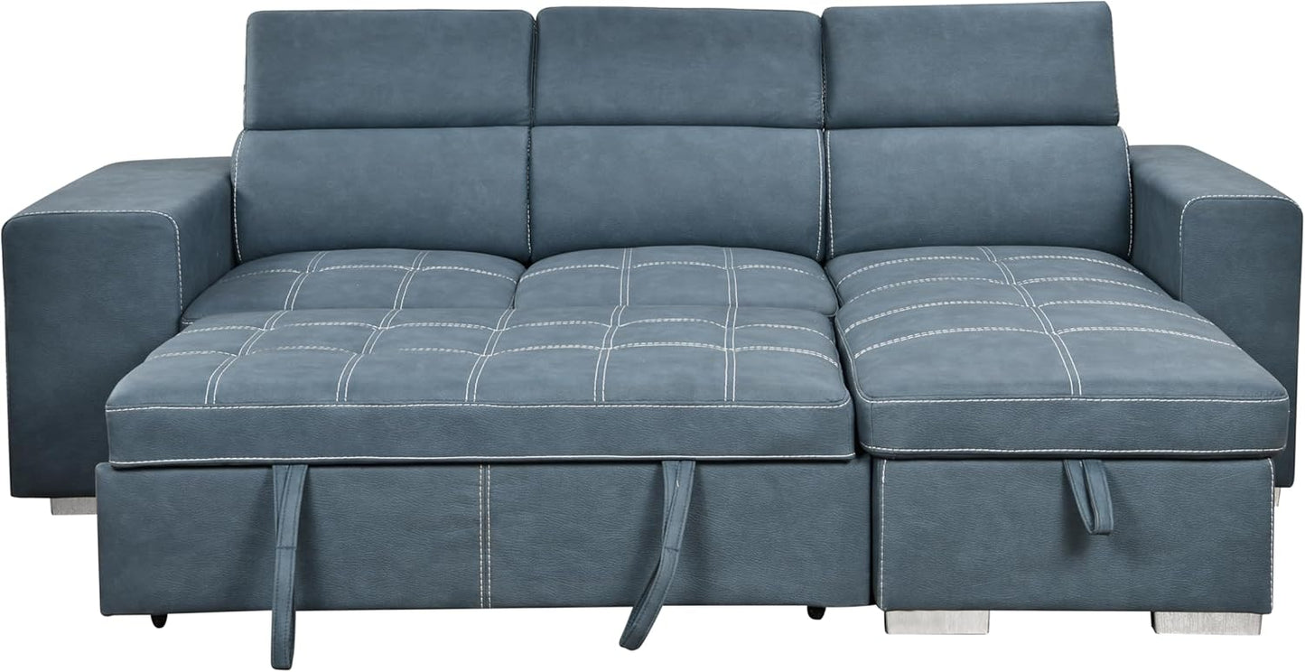 104'' Microfiber L Shaped Sectional Sleeper Sofa Couch with Pull Out Bed and Storage Ottoman, Convertible Couches with Adjustable Headrest for Living Room, Right Facing Chaise. Beige