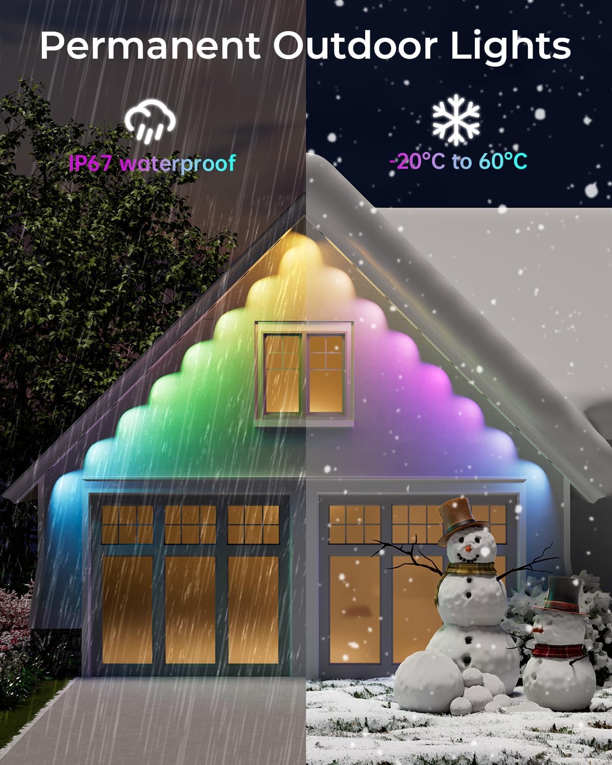 Permanent Outdoor Lights Pro 200ft, Smart RGBCW Eaves Lights with 120 LEDs, IP67 Waterproof, 111 Scene Modes for Daily and Festival, Halloween Christmas Holiday Decor, APP/Voice/Remote Control