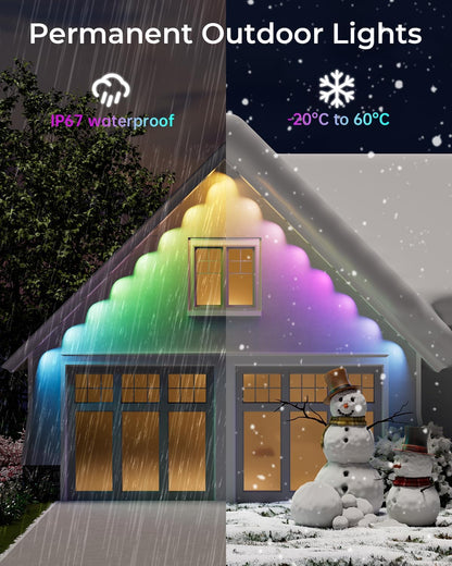 Permanent Outdoor Lights Pro 200ft, Smart RGBCW Eaves Lights with 120 LEDs, IP67 Waterproof, 111 Scene Modes for Daily and Festival, Halloween Christmas Holiday Decor, APP/Voice/Remote Control