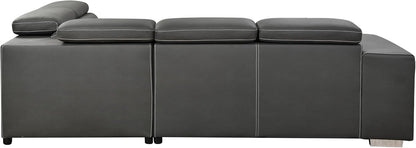 104'' Microfiber L Shaped Sectional Sleeper Sofa Couch with Pull Out Bed and Storage Ottoman, Convertible Couches with Adjustable Headrest for Living Room, Right Facing Chaise. Beige