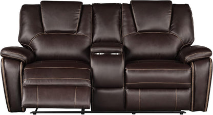 3 Piece Living Room Sofa Set,Bonded Leather Lounge Chair Loveseat Reclining Couch Recliner Sofa Sets,Brown