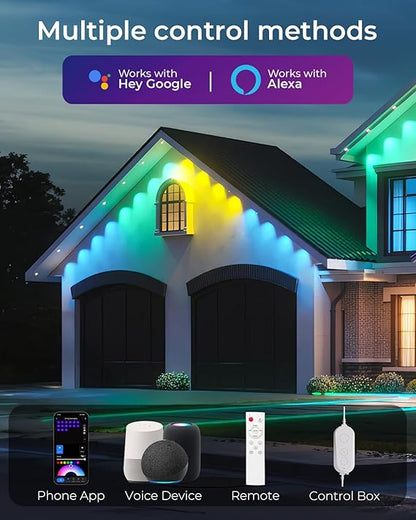 Permanent Outdoor Lights Pro 200ft, Smart RGBCW Eaves Lights with 120 LEDs, IP67 Waterproof, 111 Scene Modes for Daily and Festival, Halloween Christmas Holiday Decor, APP/Voice/Remote Control