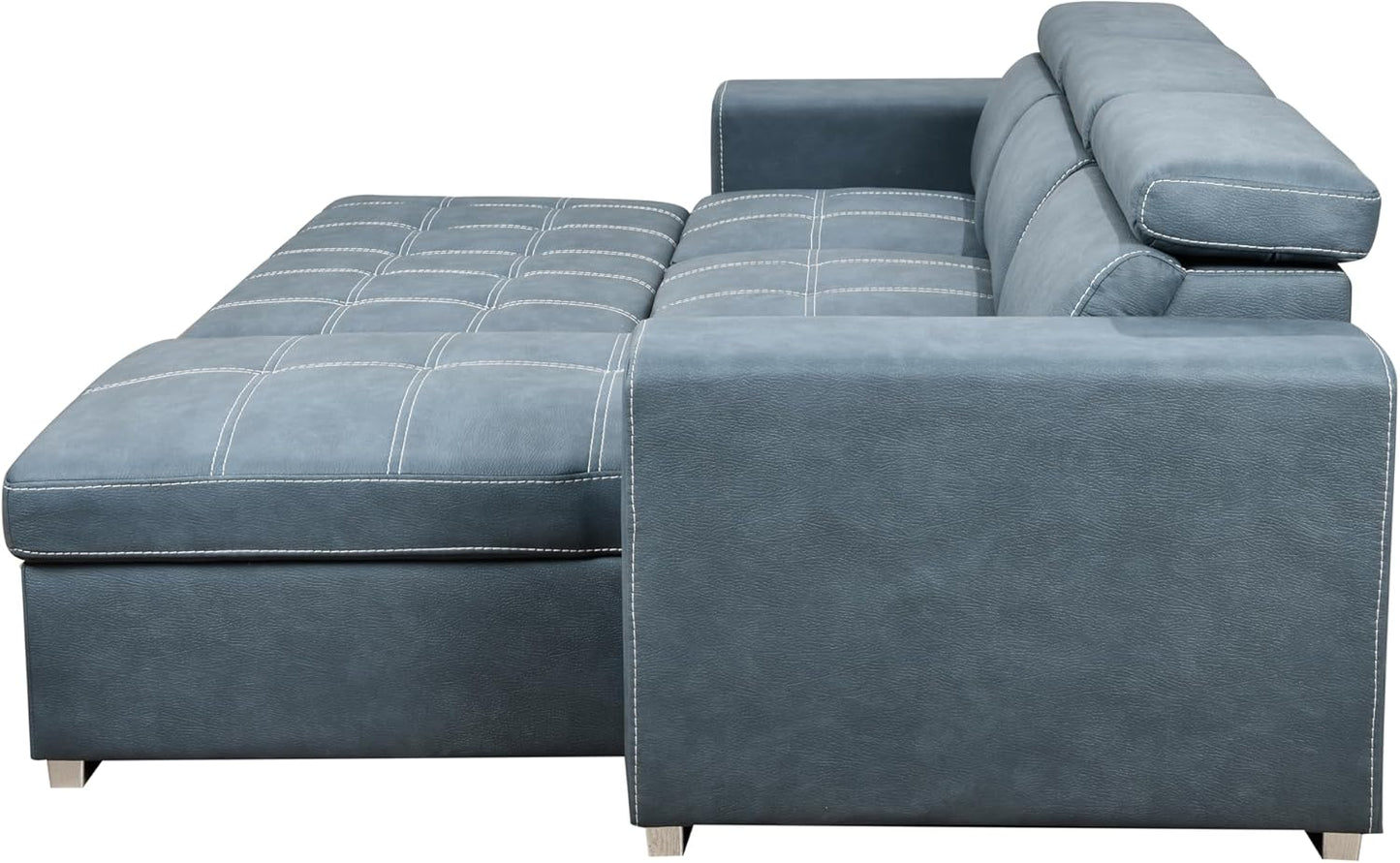 104'' Microfiber L Shaped Sectional Sleeper Sofa Couch with Pull Out Bed and Storage Ottoman, Convertible Couches with Adjustable Headrest for Living Room, Right Facing Chaise. Beige