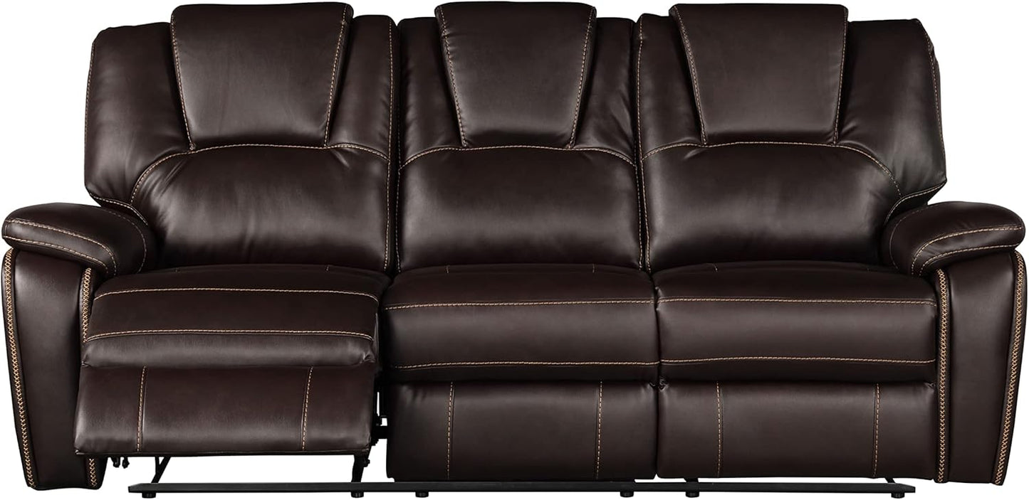 3 Piece Living Room Sofa Set,Bonded Leather Lounge Chair Loveseat Reclining Couch Recliner Sofa Sets,Brown
