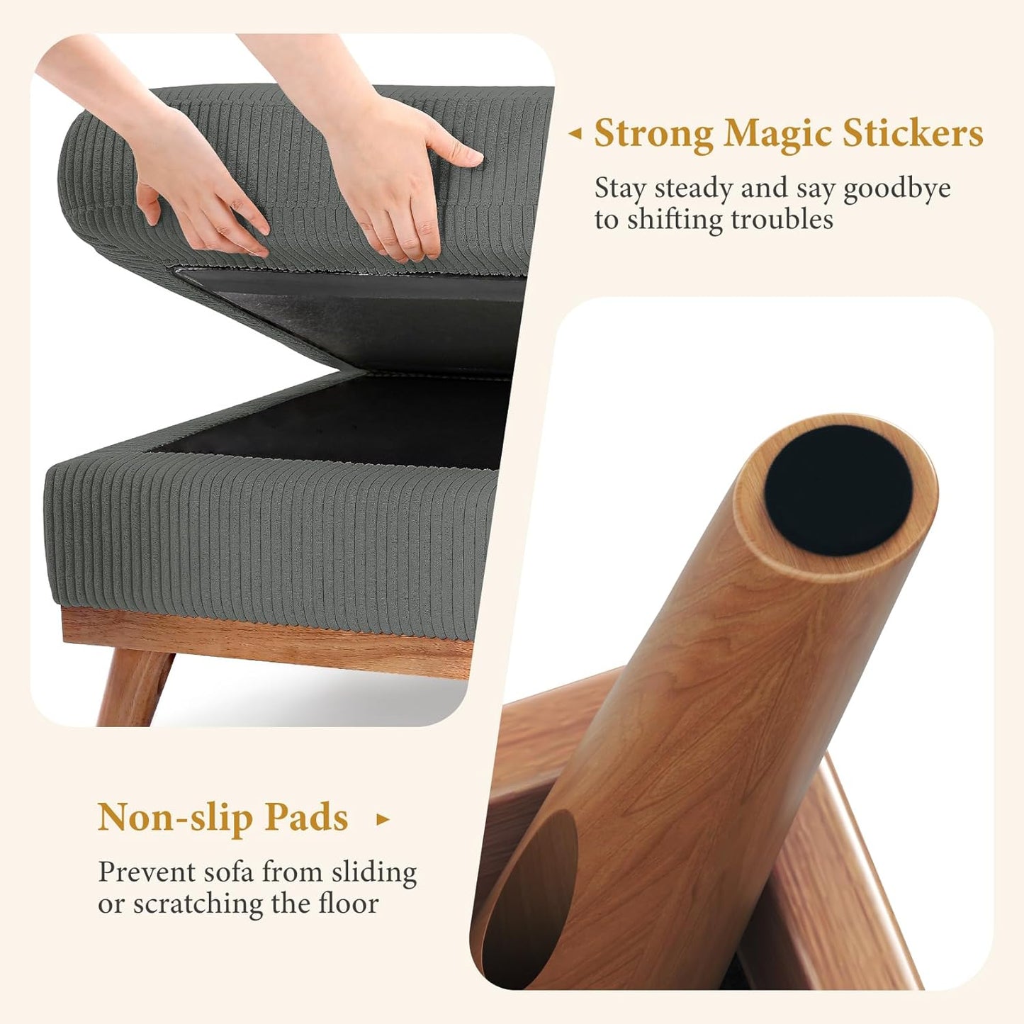 Large Ottoman for Modular Sofa, 29.5" Corduroy Ottoman with Spring Cushion, Rectangle Foot Rest for Couch, Entrance Footstool with Wood Legs, Footstool for Living Room, Bedroom, Dark Gray