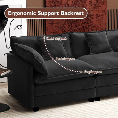 146" U-Shaped Modern Sofa Modular Sectional Cloud Couch with 2 Ottoman, 6-Seat Chenille Deep Seat Sofa with 6 Pillows for Living Room, Bedroom and Apartment, Grey