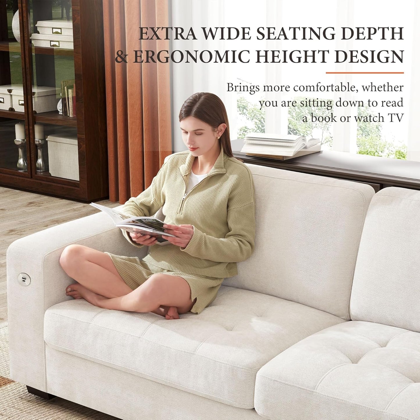 146" U-Shaped Modern Sofa Modular Sectional Cloud Couch with 2 Ottoman, 6-Seat Chenille Deep Seat Sofa with 6 Pillows for Living Room, Bedroom and Apartment, Grey