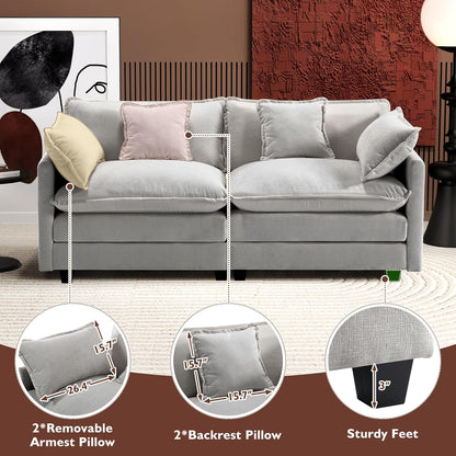146" U-Shaped Modern Sofa Modular Sectional Cloud Couch with 2 Ottoman, 6-Seat Chenille Deep Seat Sofa with 6 Pillows for Living Room, Bedroom and Apartment, Grey