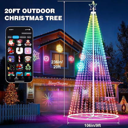 Outdoor Christmas Lights Show Set, 20 ft Smart Outside Prelit Christmas Tree Lights, App Control & Music Sync LED ChristmasLight for Party Wedding Outdoor Christma Decorations