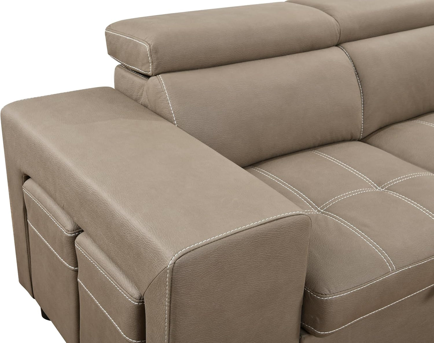 104'' Microfiber L Shaped Sectional Sleeper Sofa Couch with Pull Out Bed and Storage Ottoman, Convertible Couches with Adjustable Headrest for Living Room, Right Facing Chaise. Beige