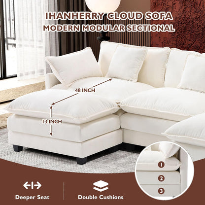 146" U-Shaped Modern Sofa Modular Sectional Cloud Couch with 2 Ottoman, 6-Seat Chenille Deep Seat Sofa with 6 Pillows for Living Room, Bedroom and Apartment, Grey