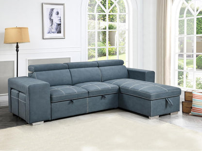 104'' Microfiber L Shaped Sectional Sleeper Sofa Couch with Pull Out Bed and Storage Ottoman, Convertible Couches with Adjustable Headrest for Living Room, Right Facing Chaise. Beige