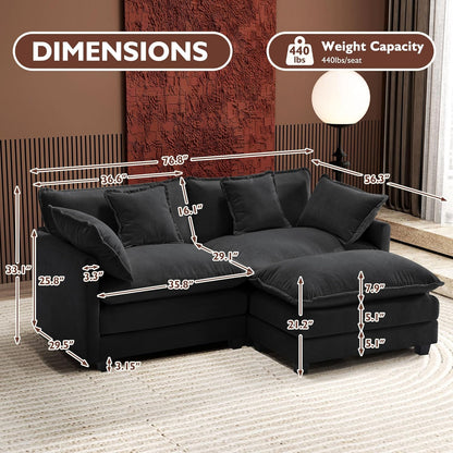 146" U-Shaped Modern Sofa Modular Sectional Cloud Couch with 2 Ottoman, 6-Seat Chenille Deep Seat Sofa with 6 Pillows for Living Room, Bedroom and Apartment, Grey