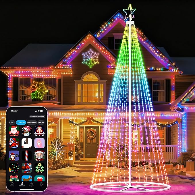 Outdoor Christmas Lights Show Set, 20 ft Smart Outside Prelit Christmas Tree Lights, App Control & Music Sync LED ChristmasLight for Party Wedding Outdoor Christma Decorations