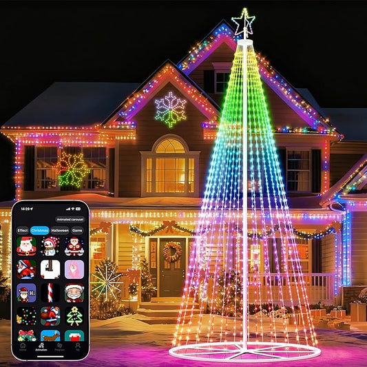 Outdoor Christmas Lights Show Set, 20 ft Smart Outside Prelit Christmas Tree Lights, App Control & Music Sync LED ChristmasLight for Party Wedding Outdoor Christma Decorations