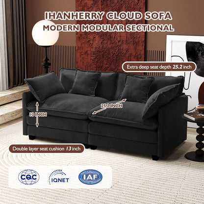 146" U-Shaped Modern Sofa Modular Sectional Cloud Couch with 2 Ottoman, 6-Seat Chenille Deep Seat Sofa with 6 Pillows for Living Room, Bedroom and Apartment, Grey