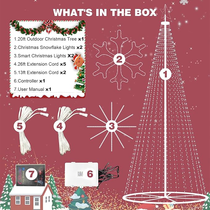 Outdoor Christmas Lights Show Set, 20 ft Smart Outside Prelit Christmas Tree Lights, App Control & Music Sync LED ChristmasLight for Party Wedding Outdoor Christma Decorations