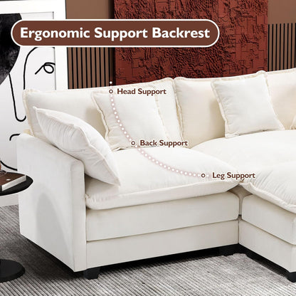 146" U-Shaped Modern Sofa Modular Sectional Cloud Couch with 2 Ottoman, 6-Seat Chenille Deep Seat Sofa with 6 Pillows for Living Room, Bedroom and Apartment, Grey