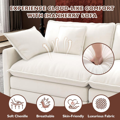 146" U-Shaped Modern Sofa Modular Sectional Cloud Couch with 2 Ottoman, 6-Seat Chenille Deep Seat Sofa with 6 Pillows for Living Room, Bedroom and Apartment, Grey