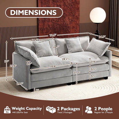 146" U-Shaped Modern Sofa Modular Sectional Cloud Couch with 2 Ottoman, 6-Seat Chenille Deep Seat Sofa with 6 Pillows for Living Room, Bedroom and Apartment, Grey