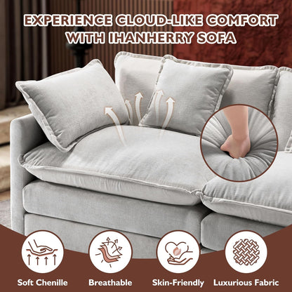 146" U-Shaped Modern Sofa Modular Sectional Cloud Couch with 2 Ottoman, 6-Seat Chenille Deep Seat Sofa with 6 Pillows for Living Room, Bedroom and Apartment, Grey