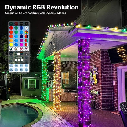 66ft 200 LED RGB Christmas Lights Music Sync, 120+ Modes Remote Dimmable Outdoor Christmas Light, Mini Tree Light Indoor Plugin for Xmas